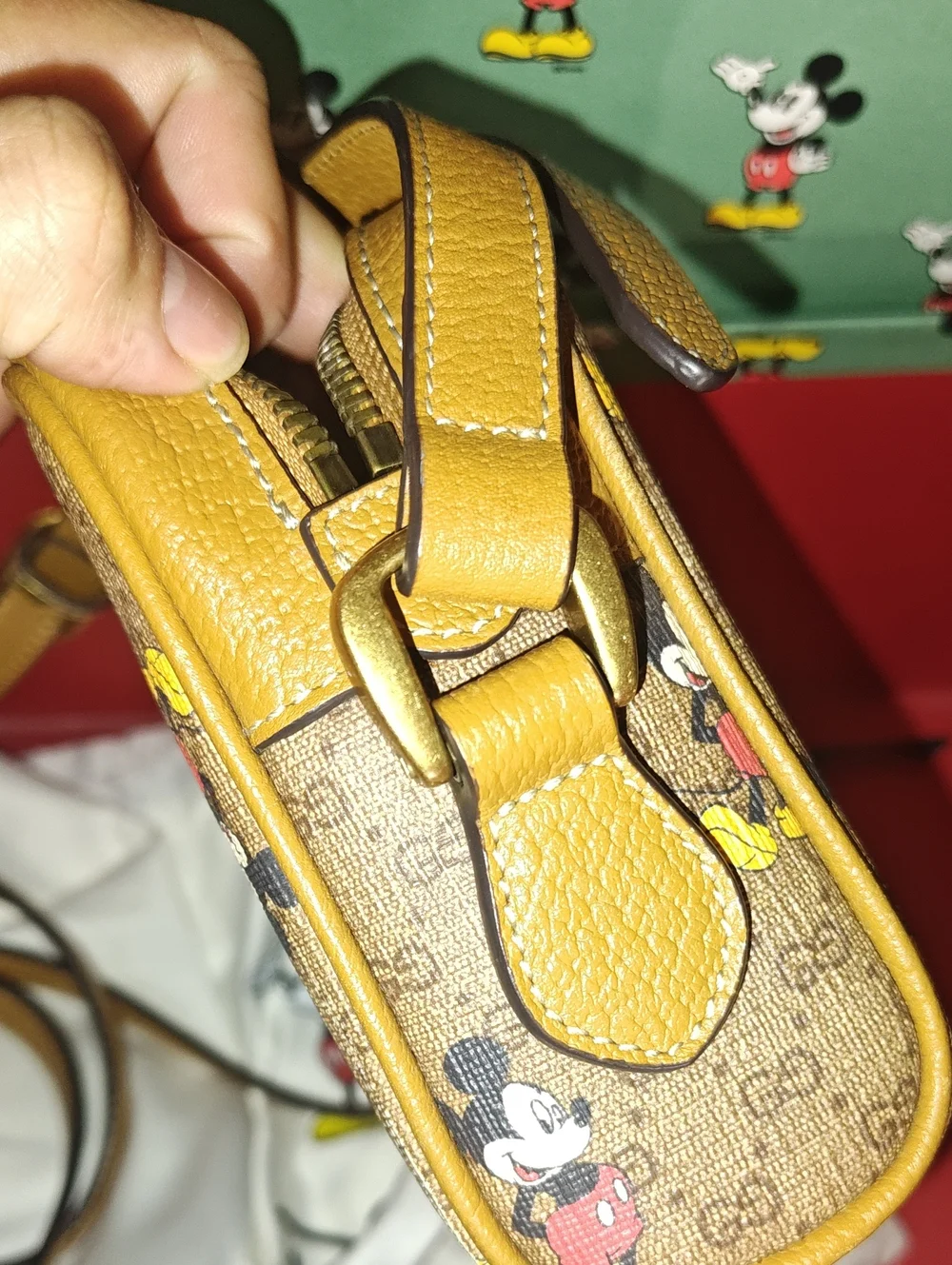 Guccix Disney Mickey Mouse GG Supreme Coated Canvas Crossbody Bag Brown